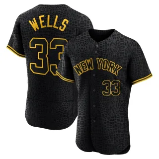 Men's Authentic Black David Wells New York Yankees Snake Skin City Jersey