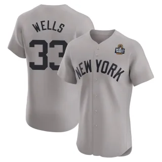 Men's Elite Gray David Wells New York Yankees Road 2024 World Series Jersey