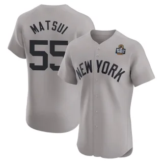 Men's Elite Gray Hideki Matsui New York Yankees Road 2024 World Series Jersey