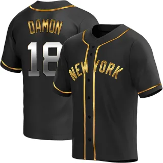 Men's Replica Black Golden Johnny Damon New York Yankees Alternate Jersey