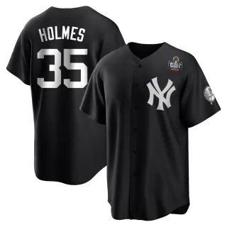 Men's Replica Black/White Clay Holmes New York Yankees 2024 World Series Jersey