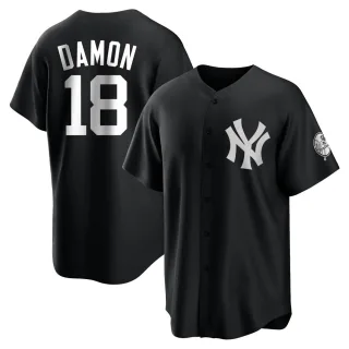 Men's Replica Black/White Johnny Damon New York Yankees Jersey