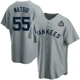 Men's Replica Gray Hideki Matsui New York Yankees Road Cooperstown Collection 2024 World Series Jersey