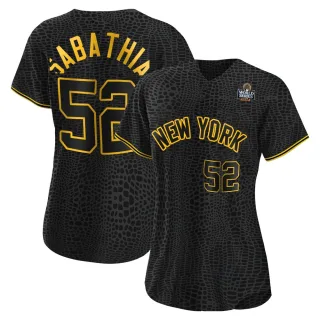 Women's Authentic Black CC Sabathia New York Yankees Snake Skin City 2024 World Series Jersey