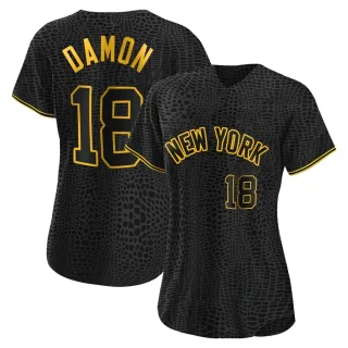 Women's Authentic Black Johnny Damon New York Yankees Snake Skin City Jersey