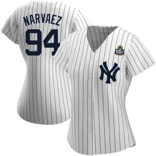 Women's Authentic White Carlos Narvaez New York Yankees Home Name 2024 World Series Jersey