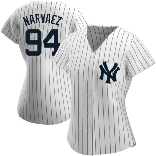 Women's Authentic White Carlos Narvaez New York Yankees Home Name Jersey