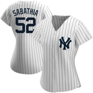 Women's Authentic White CC Sabathia New York Yankees Home Name Jersey