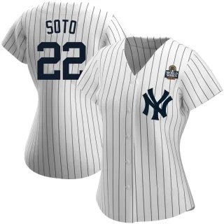 Women's Authentic White Juan Soto New York Yankees Home Name 2024 World Series Jersey