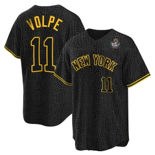 Youth Replica Black Anthony Volpe New York Yankees Snake Skin City 2024 World Series Jersey