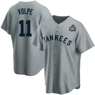 Youth Replica Gray Anthony Volpe New York Yankees Road Cooperstown Collection 2024 World Series Jersey