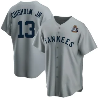 Youth Replica Gray Jazz Chisholm Jr. New York Yankees Road Cooperstown Collection 2024 World Series Jersey